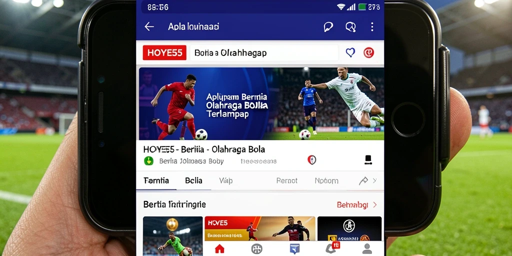 Antarmuka HOYE55 menampilkan berita dan statistik sepak bola terkini.