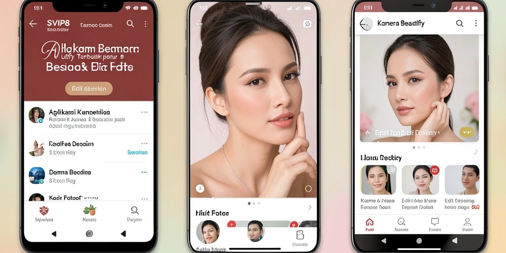 Tampilan antarmuka utama aplikasi SVIP8 dengan fitur Kamera Beautify.